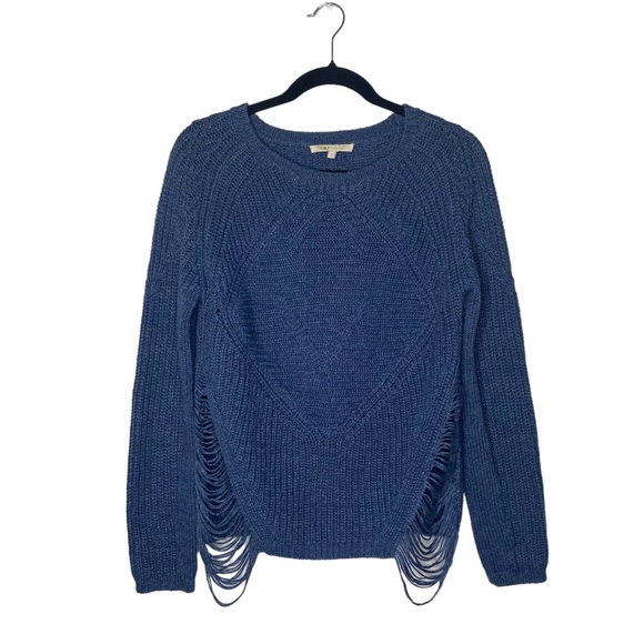 Maje Sweaters - Maje Blue Distressed Knit Sweater